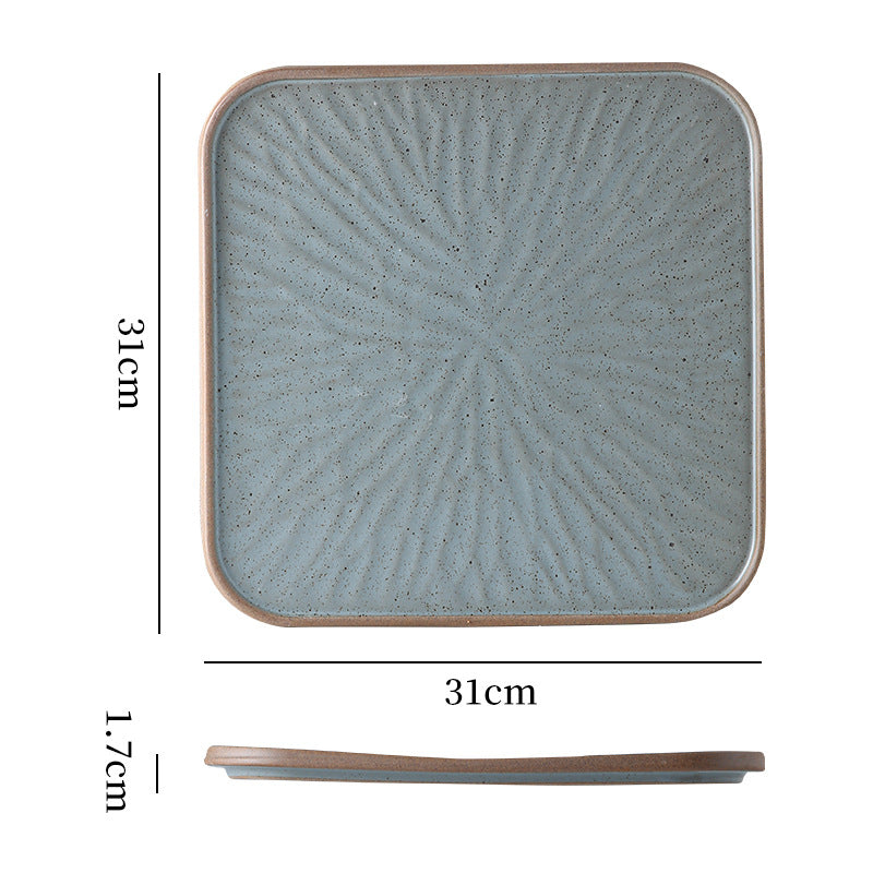 Vintage rustic ceramic steak plate - unique square plate with rim for home, restaurant, hotel, and dessert presentation