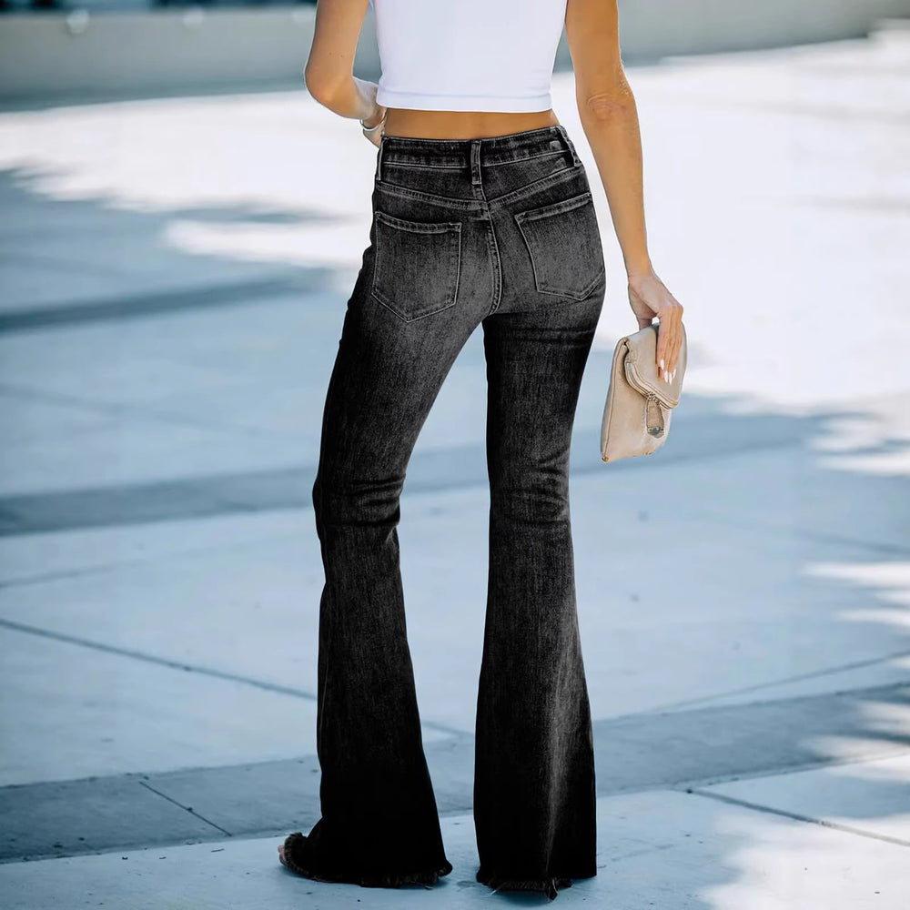 European and american stretch jeans for women - new arrival, hot-selling, elegant commute style, raw hem micro flare jeans, washed fashion denim
