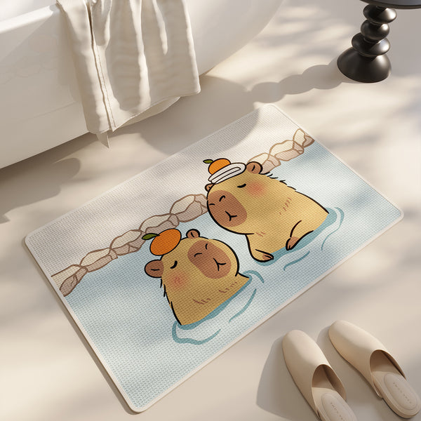 Imitation linen cartoon bathroom floor mat, quick-drying foot wipe mat at the door of the toilet, bathroom bathroom non-slip mat