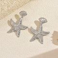 Wholesale gold earrings - european & american style irregular starfish earrings for women - beach vacation pleated texture statement studs