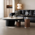 Travertine coffee table - modern minimalist, small apartment, mid-century modern style, living room, home, light luxury, creative round "moon embrace" coffee table