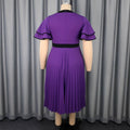 Plus size vintage elegant round neck bowknot pleated skirt double layer ruffle sleeve cinched waist party dress