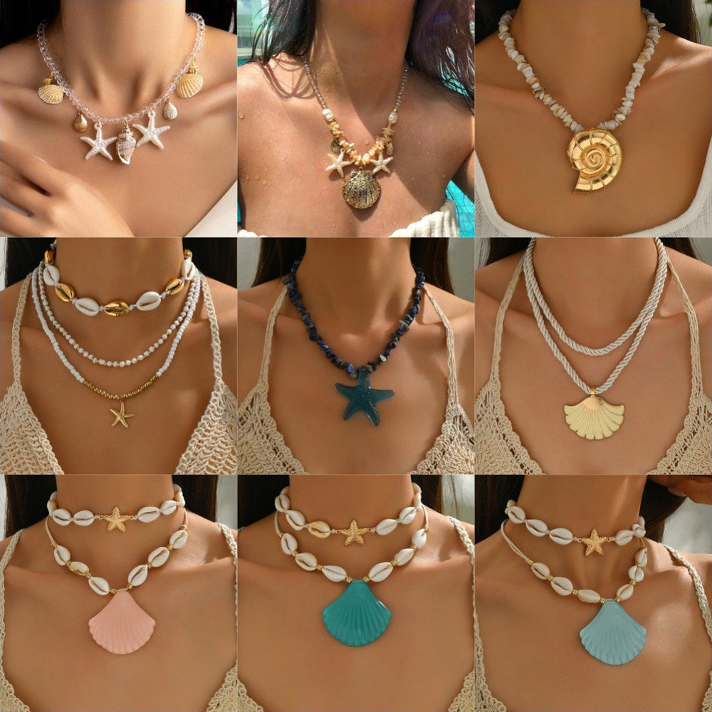 Bohemian shell pendant wholesale cross-border ocean style starfish beaded rope chain women's unique design jewelry necklace