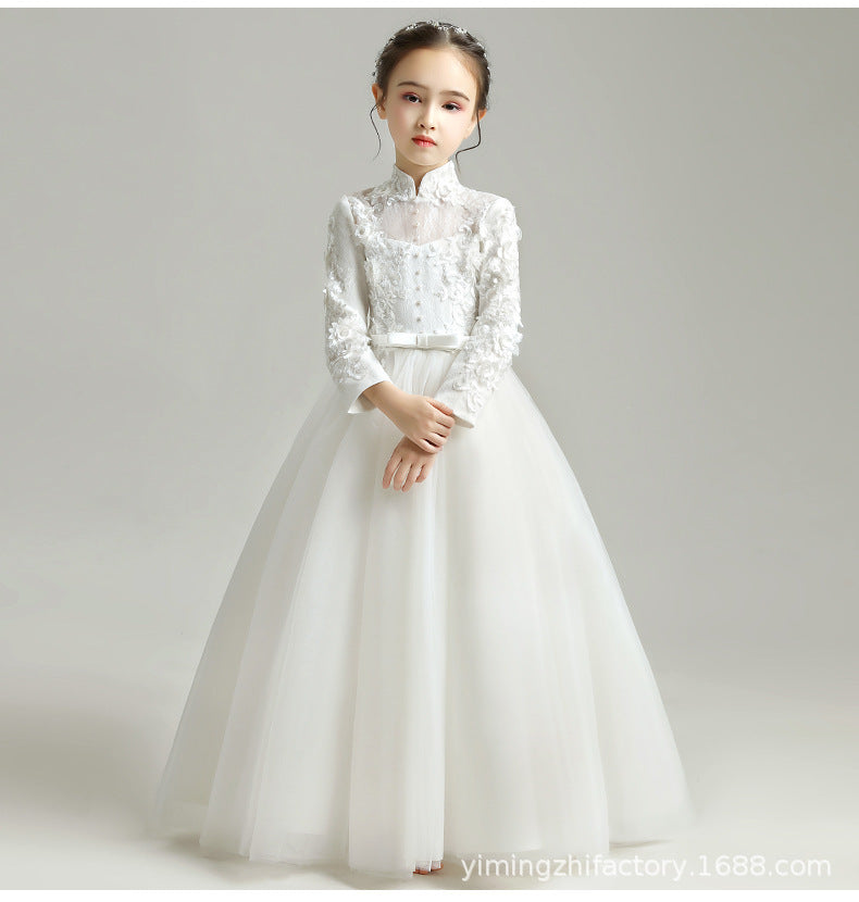 Girls' evening gown princess dress - long sleeve for little girls, perfect for hostesses, flower girls, runway shows, piano performances, flower girl events, and birthday celebrations