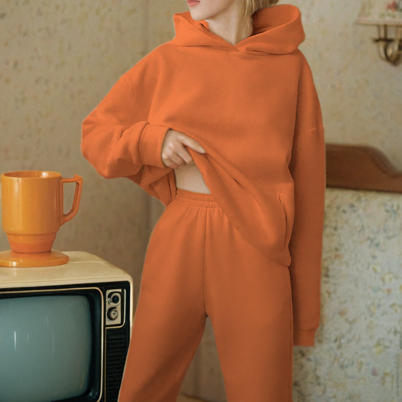 cross-border e-commerce women's fashion: european and american summer new arrivals - solid color casual sporty hoodie and pants set