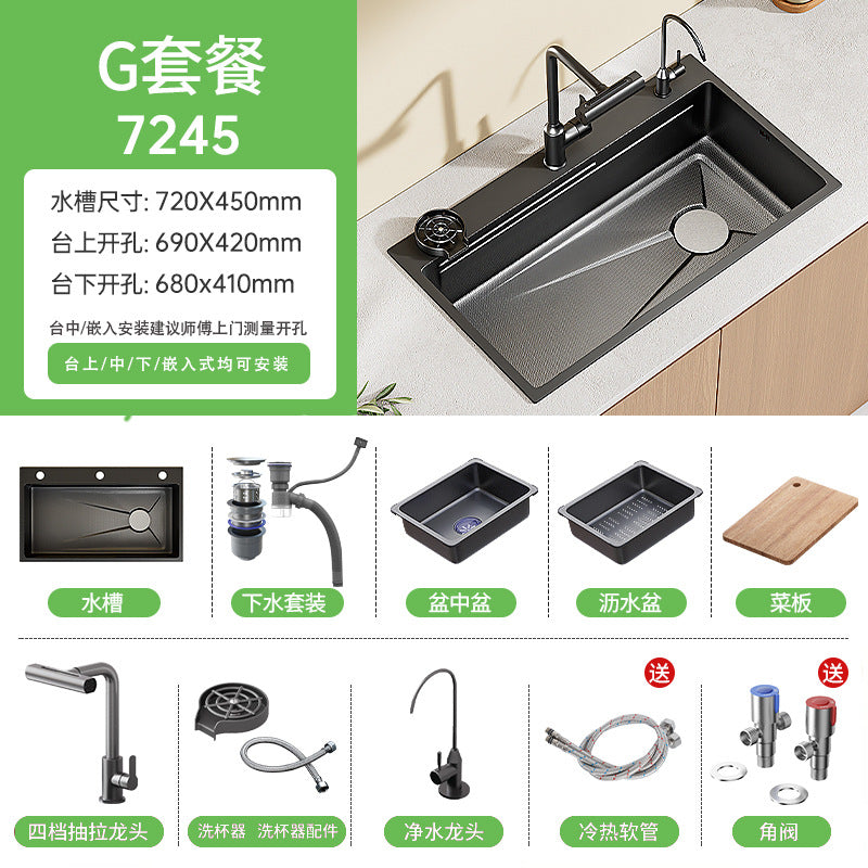 Nano gun gray sink large single slot kitchen 304 stainless steel handmade vegetable basin sink undercounter basin for home