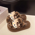 New autumn/winter cotton slippers: warm, comfortable leopard print kitten design, closed-toe fuzzy slippers for women, perfect for indoor use