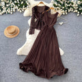 French chic v-neck lace top & high-waisted tank pleated dress two-piece set - autumn elegant & luxe