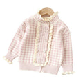 Girls' knitted sweater two-piece set -  autumn/winter houndstooth pattern - little girl's cardigan and sweater for toddlers and young children