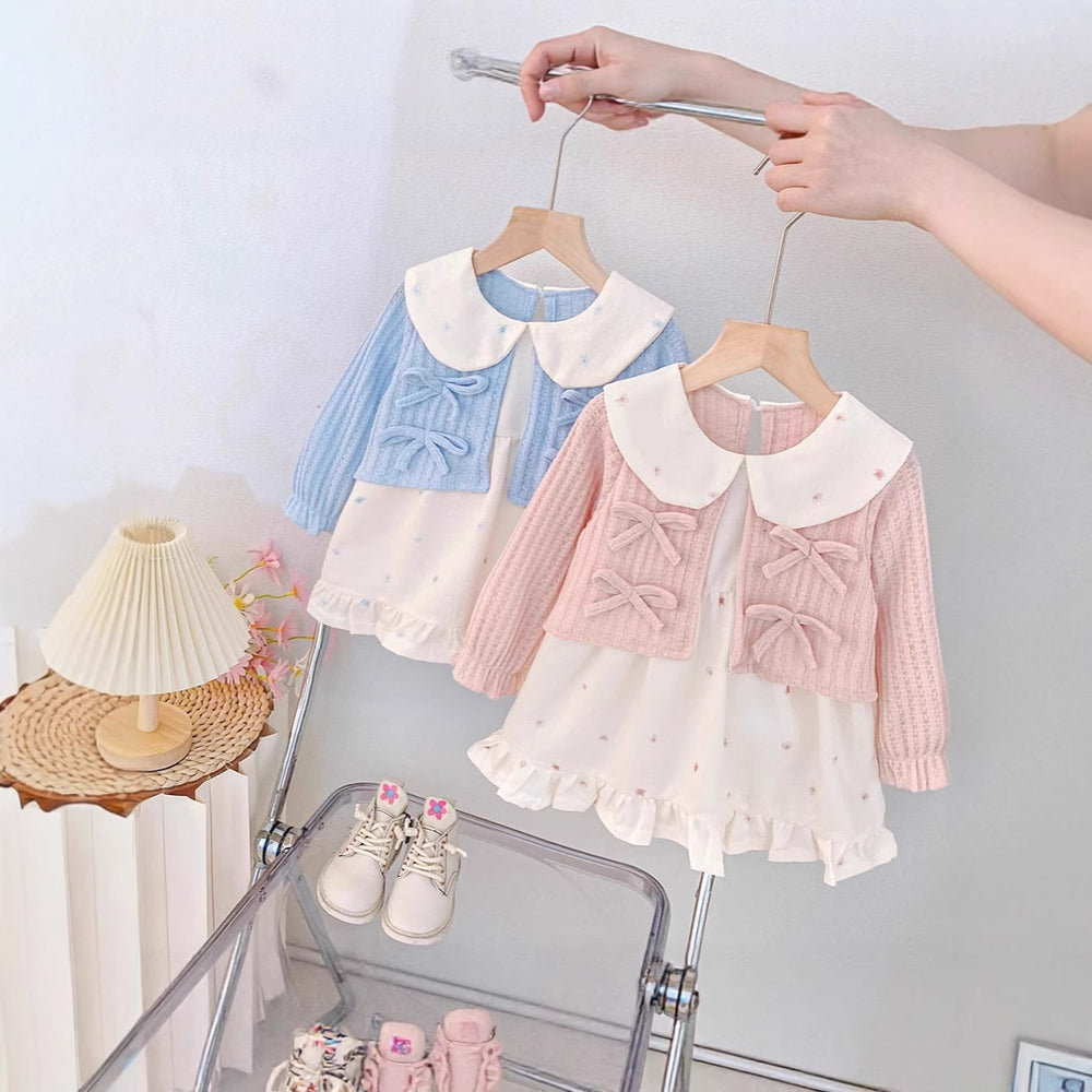 Girls' spring dress: new stylish cardigan dress, first birthday baby gown, children's princess dress set for spring and autumn