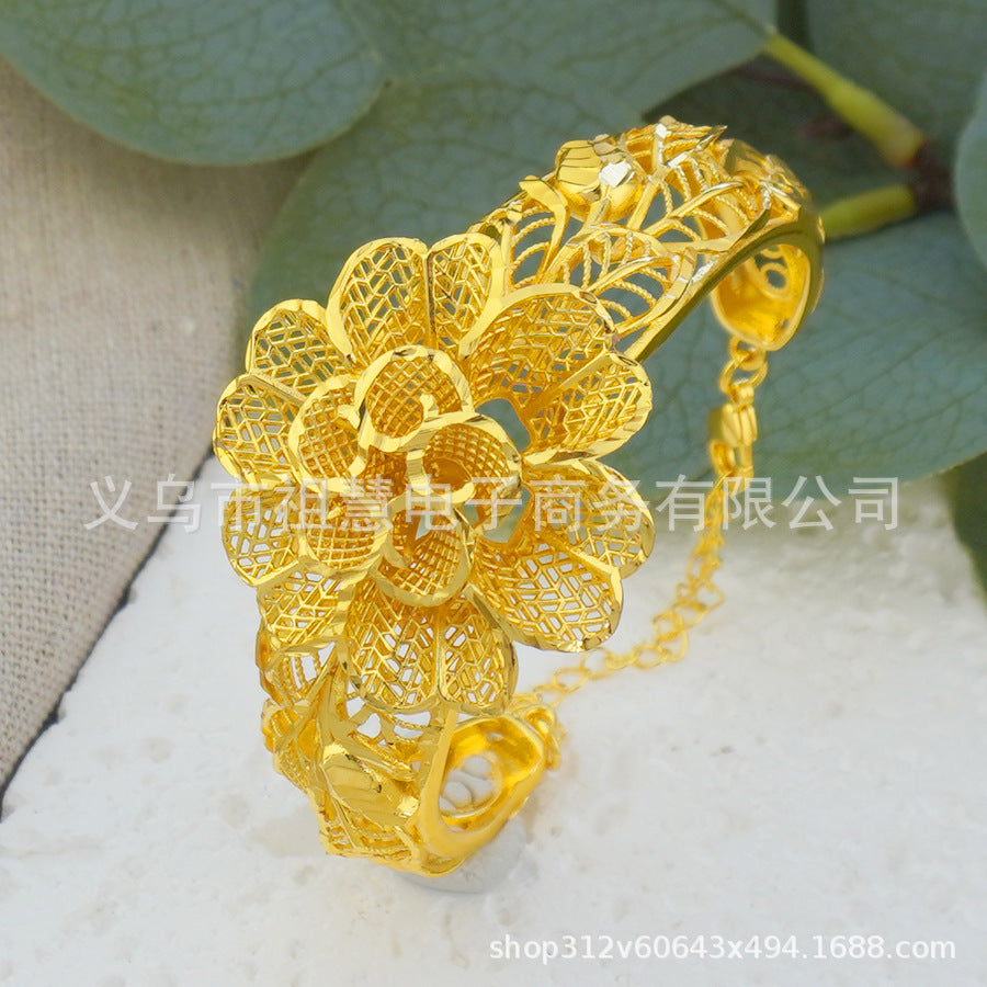 Exquisite copper flower bangle for women - cross-border middle east & africa, arabian luxury charm, wedding & banquet gift