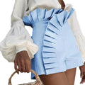 fashion new european and american style women's solid color pleated lace design high waist casual shorts