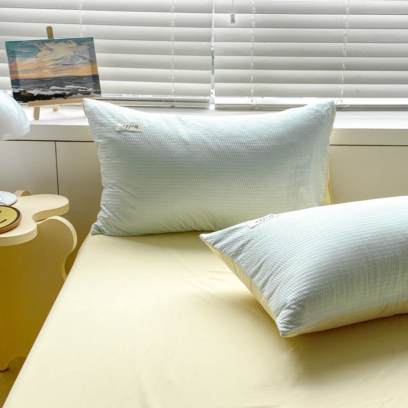 Solid color waffle four-piece wholesale ins polished bed sheet quilt cover Nantong quilt cover bed three-piece bed hat model