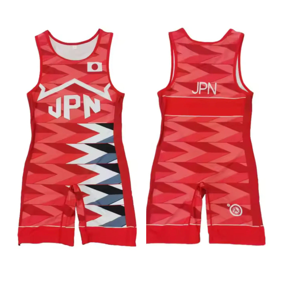 Sublimation full body print men's one-piece wrestling suit custom match weightlifting suit men's and women's free wrestling one-piece vest