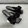 Z's new women's shoes black xishi velvet bows square toe open toe low heel shoes stiletto outwear sandals