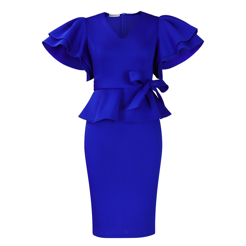 D569 cross-border women's fashion  style elegant ruffle trim slim fit dress ladies' gown african dress