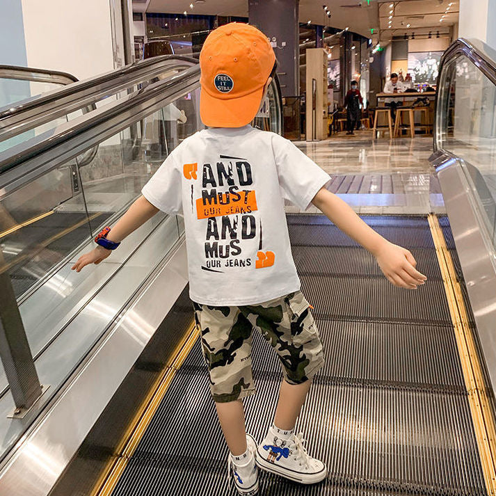 Boys' short-sleeve summer outfit set -  new collection - kids' & teens' camouflage two-piece set - street style, cool & trendy