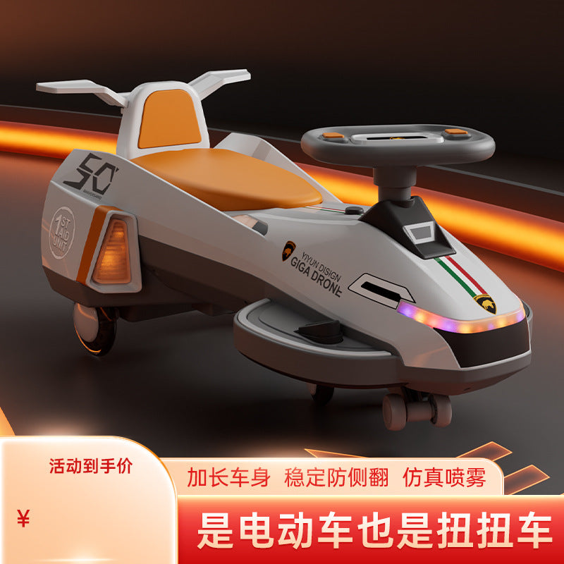 Children's electric twisting car universal wheel anti-rollover baby yo-yo car music lights four-wheel flashing lights