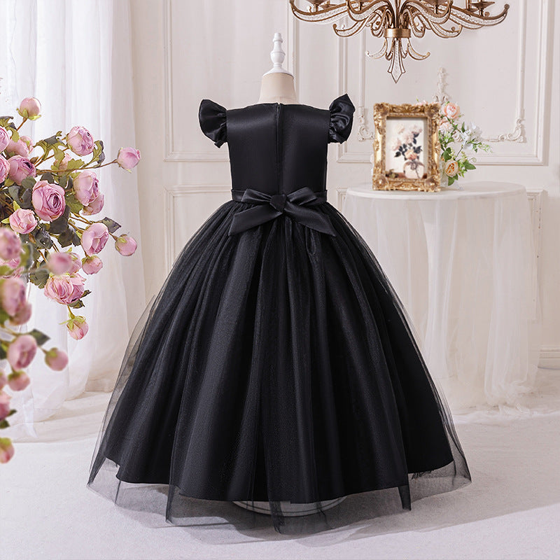 European and american newborn/first birthday dress - flutter sleeve tutu with bow, mesh skirt, flower girl princess dress, banquet/performance outfit