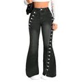 Fashionjeans women's side-breasted slit slightly flared pants dark blue washed elastic silm showing leg length hot girl pants