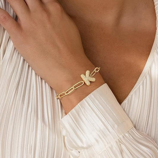 2025 new cross-border initial paperclip bracelet - adjustable, color-retaining, fashionable, commuter-ready, unique & chic jewelry