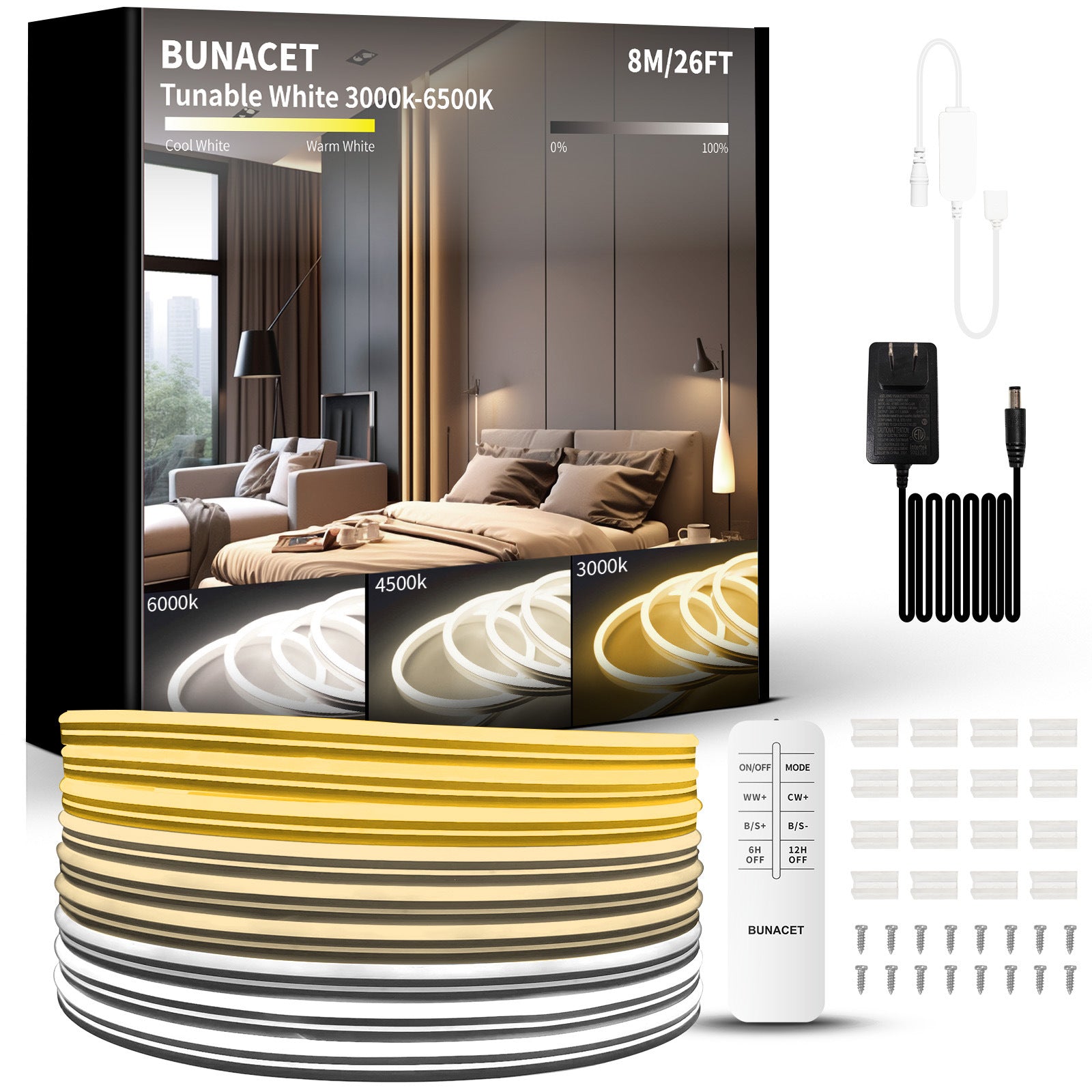 Dimmable monochrome neon light with set LED light with linear light strip 8m 16m outdoor waterproof flexible silicone