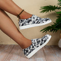 Plus size women's summer canvas casual shoes - round toe, leopard print, slip-on style - trending