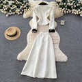 Xiaoxiangfengtwo-piece setfemalefall and winterfrenchfashioncontrast color doll collar long sleevestops+high waist skirt