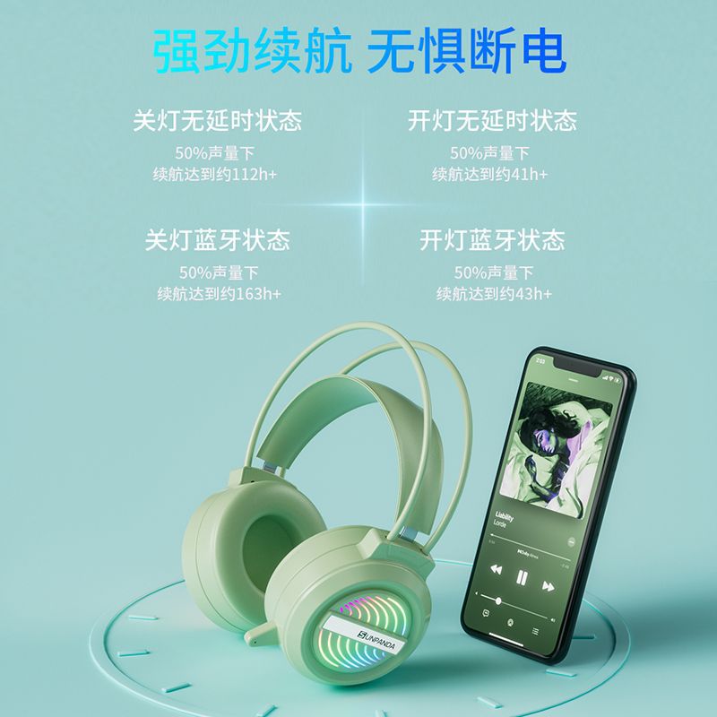 Over-ear bluetooth wireless tri-mode 2.4g gaming headset with noise cancellation and rgb lighting for mobile phones and tablets