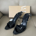 Spain 2025 summer new one-strap peep-toe hollow-out sandals, denim pointed-toe stiletto heels with metallic finish