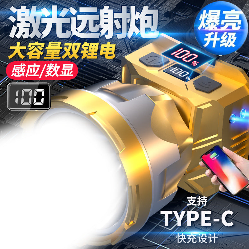 Cross-border induction headlamp Head-mounted large light cup Super bright long battery life flashlight Night fishing light Digital display lighting Miner lamp