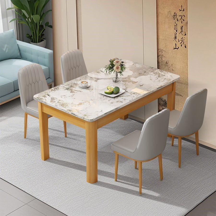 Nordic rock slab dining table and chair set - minimalist modern rectangular faux solid wood home dining table for small spaces