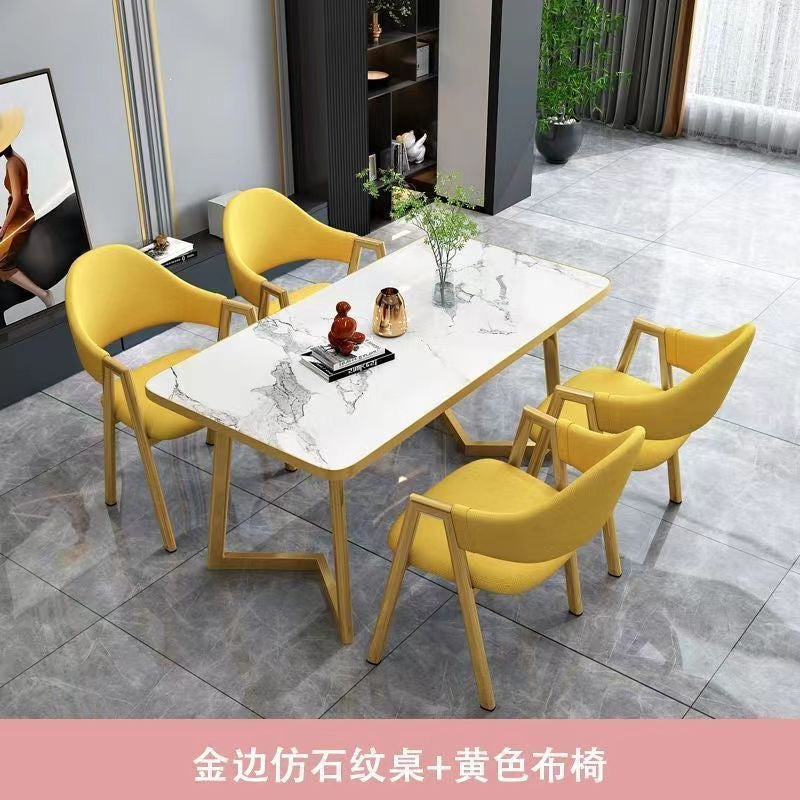 Nordic light luxury negotiation table and chair combination milk tea shop imitation rock slab rectangular in stock reception table and chair combination dining table and chair