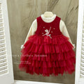 Girls' fleece-lined dress  - stylish red little girl's dance princess tutu dress