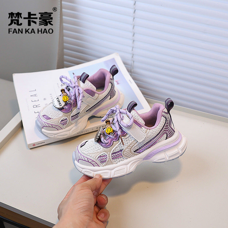 Vancahao kids' sneakers:  autumn new korean style girls' fashion cartoon chunky sneakers, student running shoes