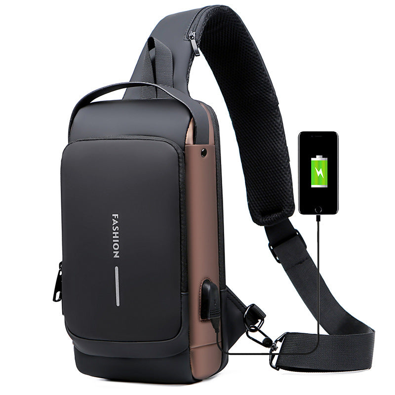 Breast bag, men's new trendy messenger bag, water-proof Oxford cloth shoulder bag, combination lock, sports and leisure backpack.