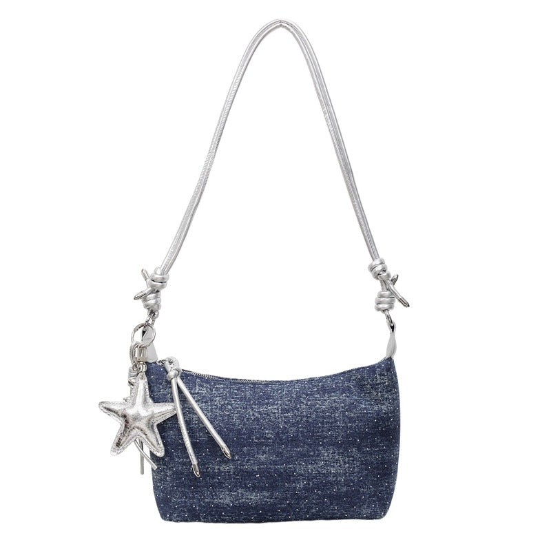 Foreign trade denim bag women's large capacity 2025 new summer versatile leisure niche single shoulder messenger bag dumpling bag