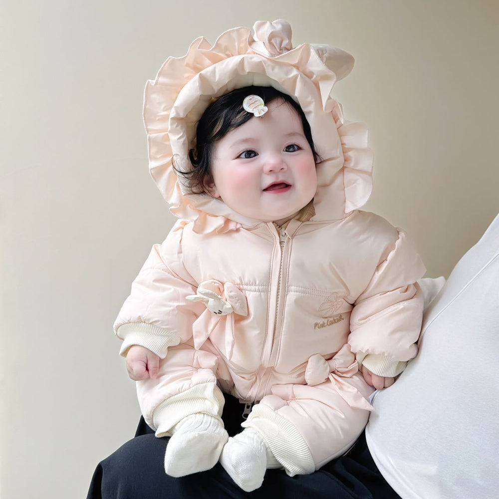 New arrival winter clothing sweet outing clothing infant cute cotton clothing long sleeves one-year-old winterthickened baby onesie