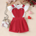 25 cross-border spring and summer fashionnew arrivalgirl round neck small flying sleeve tops heart design suspender shorts suitgirl