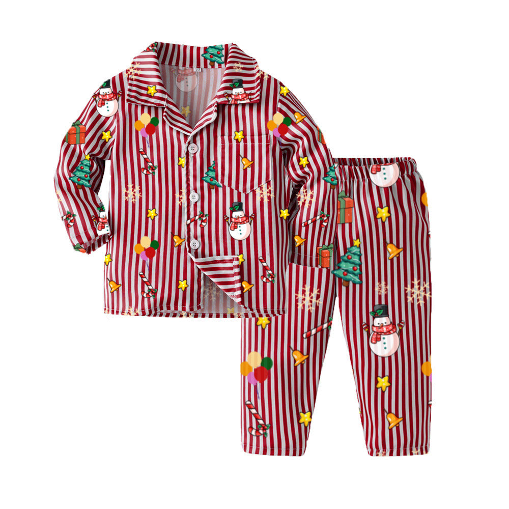Source factory cross-border new product kidssuitstripesshirt pajamas two-piece set christmas kids pajamas home clothes