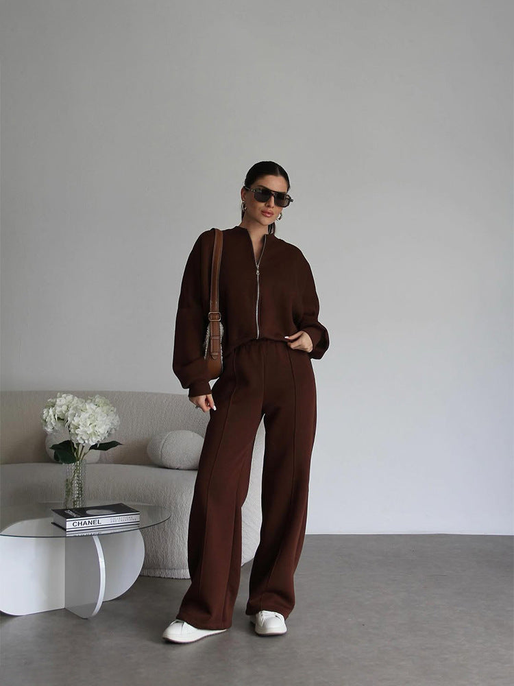 European and American casual suit American autumn and winter cardigan sports women's clothing fashion street style long-sleeved jacket trousers two-piece set