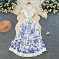 Korean style chic & edgy sleeveless a-line dress - women's new summer high-waisted tie-waist maxi dress - slimming