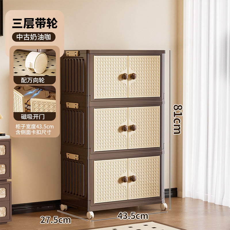 Cabinet folding storage box double door household clothing locker sorting medium and ancient style retro multi-layer storage furniture