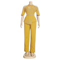 new rhinestone & beaded african  plus size women's autumn outfit: irregular top + pants two-piece set