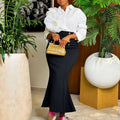 Autumnew arrivalwork clothing style fungus edge shirt silm hip-covering fishtail long skirt two-piece settwo-piece set