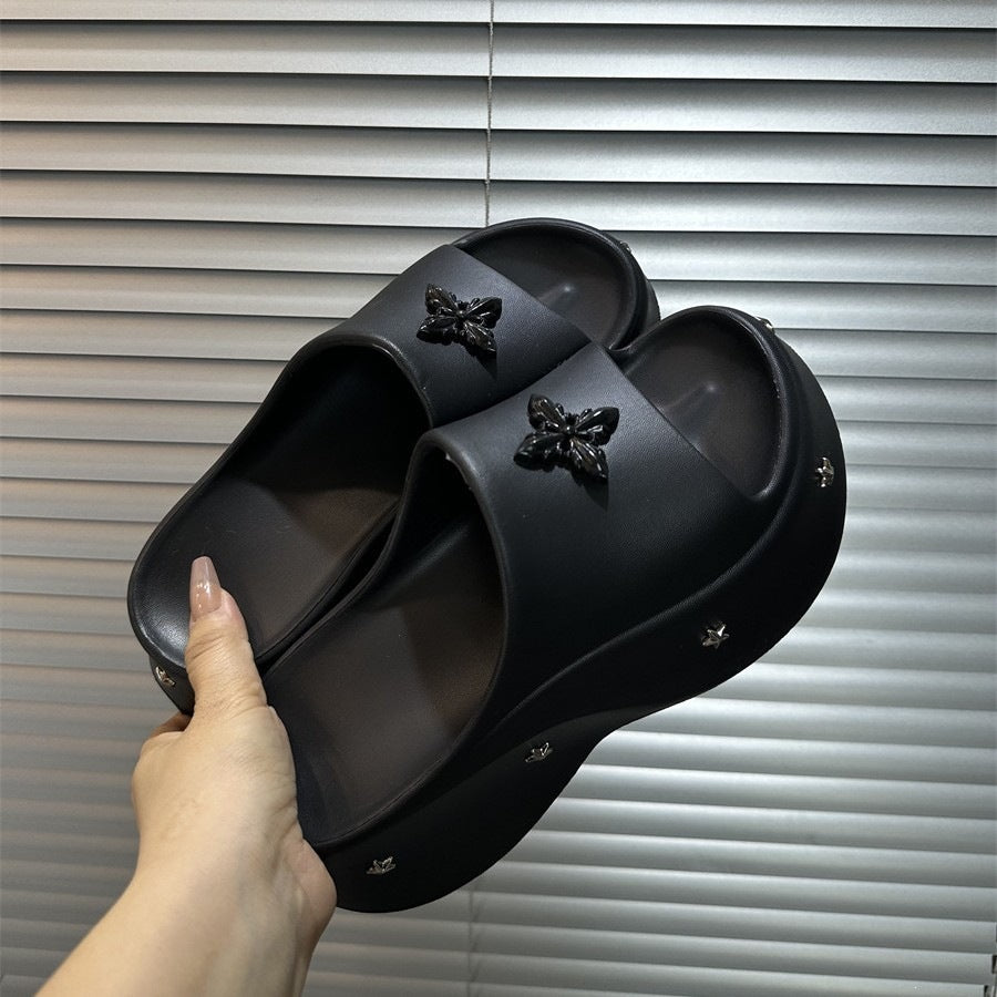 Thick sole slippers for women outwear summer 2026new arrival travel summer one-line sandals slippers for students to increase height