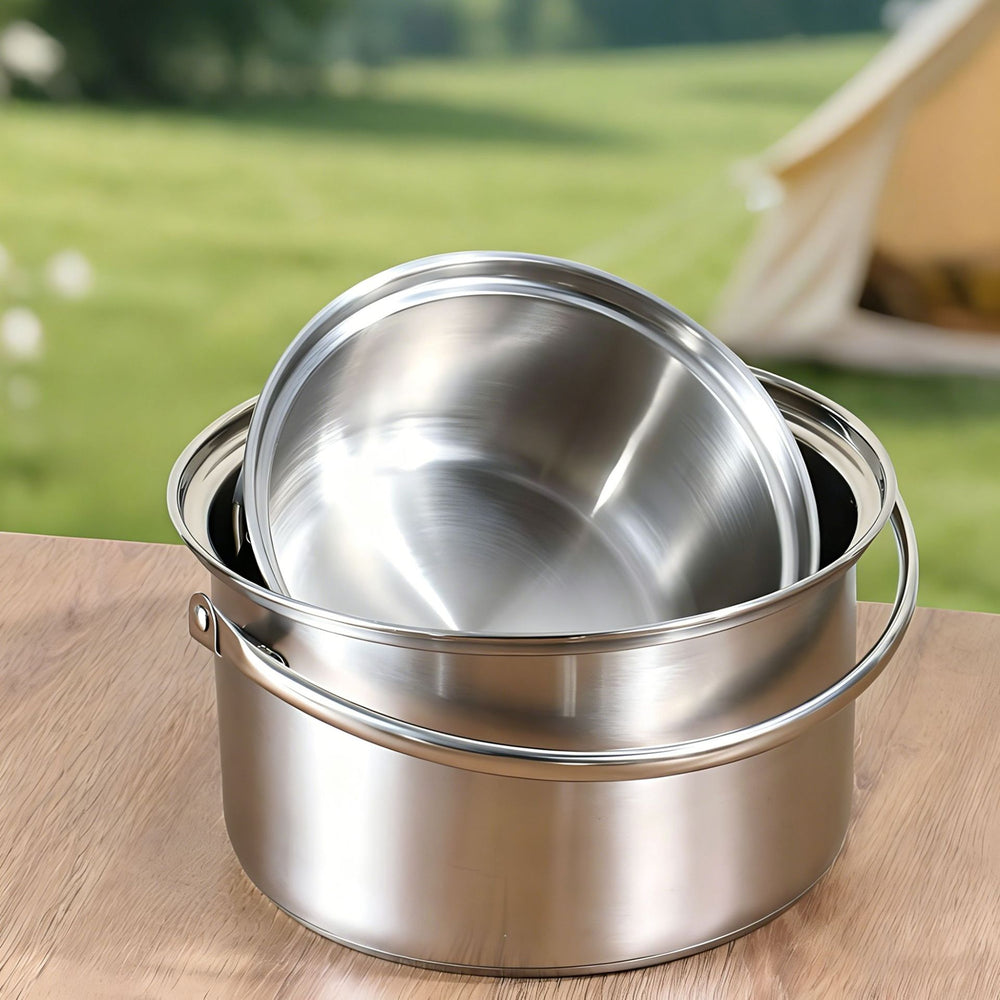 stainless steel cookware set - portable outdoor camping cookware kit with bowls