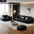 Italian minimalist genuine leather sofa, perfect for small apartments. black, top-grain cowhide, straight-row, high-end leather sofa for home living rooms