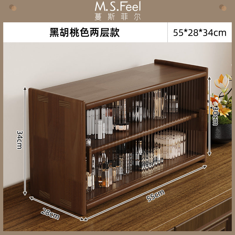 Solid wood desktop cosmetics storage box rack countertop sundries storage cabinet desk figure display finishing cabinet