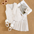 exclusive: girls' preppy summer outfit - red sleeveless vest + pleated skirt, fashionable casual style